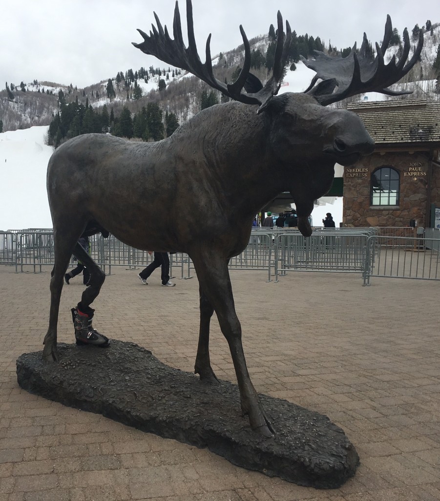 The moose at Snowbasin, UT seems to like his Dodge Ski Boot too!